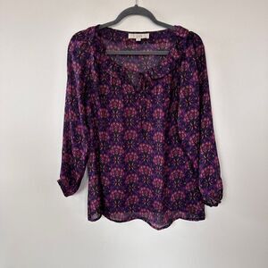 Loft Floral Tie Neck Blouse S